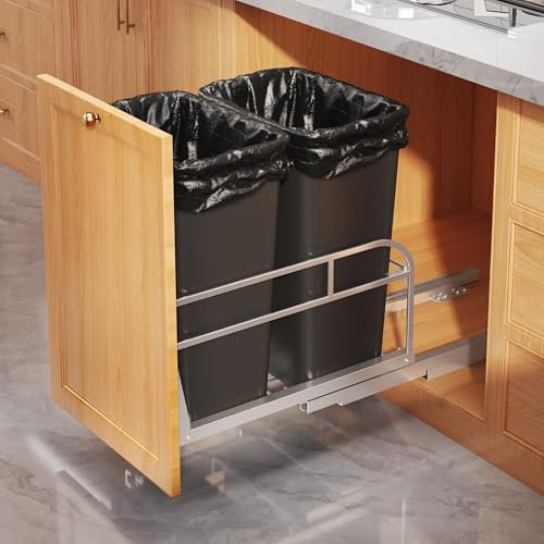 Poubelle coulissante de 28 à 40 l sous armoire avec glissières à fermeture amortie, kit poubelle coulissante robuste sous évier pour cuisine, poubelle non incluse, nécessite une ouverture minimale
