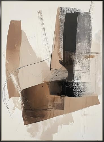 STYLER Bild Diffused 50x70 cm (AUFHÄNGFERTIG) mit elegantem Rahmen – Abstraktes Kunstwerk in Beige Braun Schwarz – Modern Minimalistisch Dekorativ Hochwertig