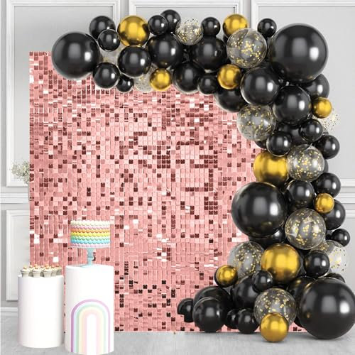 MSDADA 24 Stück Dunkles Roségold Glitzer Pailletten Wandpaneel-Vorhang, 180x120 cm Schimmernde Hintergrund Dekoration für Hochzeit, Geburtstag, Party, Party Deko