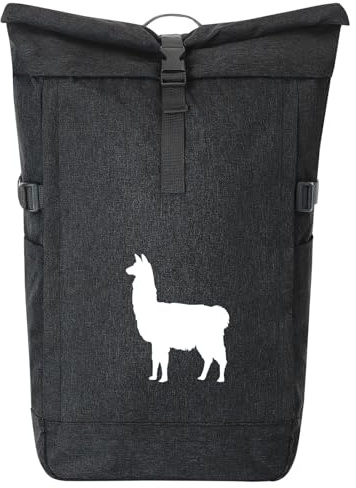 Huuraa Kurierrucksack Lama Silhouette 30-44 Liter Black Melange Fairtrade Rolltop Rucksack Geschenkidee