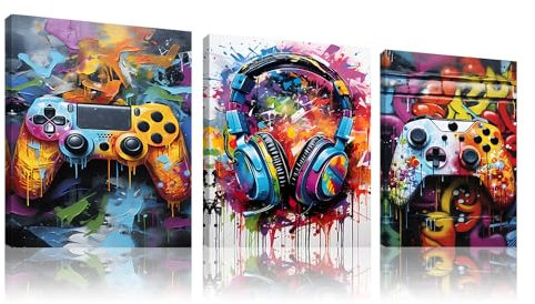 3Pcs Gamer Posters Jeu Vidéo Déco, Affiche de Jeu avec Cadre, Decoration Murale Chambre Gaming, Art Toile Peinture Photo pour Garçons Chambre, dortoir (30 x 40 cm) (12x16 inch,Style A)
