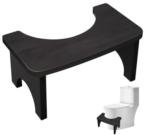 LEKEFETO Toilettenhocker Holz WC Hocker für Erwachsene & Kinder: 37×20×17cm Ergonomisch Klohocker Rutschfester, Toilettenhocker für Verbesserten Stuhlgang, Kackhocker für Toilette Badezimmer(Schwarz)