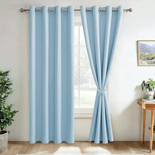 JIUZHEN Verdunklungsvorhänge Vorhang Blickdicht Hellblau 175x140cm (HxB) | 2er Set Thermovorhang Hitzeschutz mit Ösen, Gardinen Abdunkelnd Sonnenschutz Sichtschutz UV-Schutz, Schlafzimmer Kinderzimmer