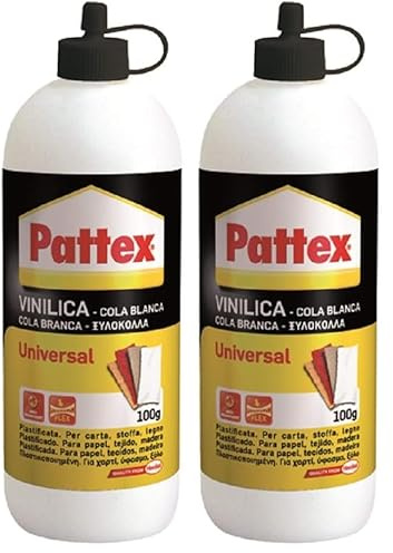 Pattex Colla Vinilica Universale, Colla Vinilica 100g, Colla Liquida, Colla per Legno, Sughero,Tessuti, Carta, Cartone, Uso Scuola, Casa e Ufficio, Fissativo per Pitture e Stucchi, Colla da 100g