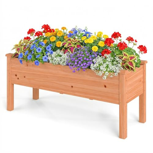 RELAX4LIFE Carré Potager sur Pieds en Bois de Sapin, Jardinière Surélevée avec Trous de Drainage, pour Fleurs Légumes, Charge100 KG, pour Balcon Terrasse Jardin (Orange, 120X43,5X51 CM)