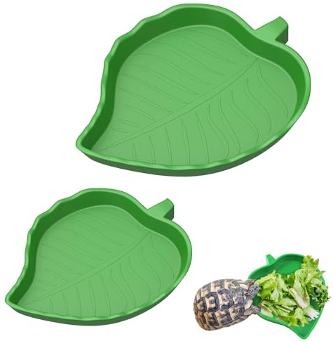 shweehon 2 PCS Tortoise Water Bowl, Reptile Water Bowl, Leaf Reptile Water Dish, Snake Water Bowl, for Tortoise Corn Snake Crawl Pet Drinking and Eating, 2 Sizes(Green)