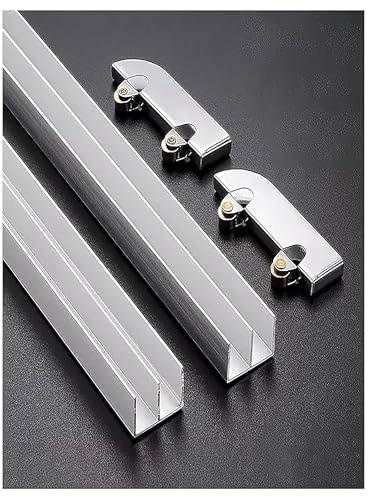 Sliding Glass Window Track, Double U-Channel Aluminum Sliding Door Track Kit with Rollers for Glass(60cm/24in)