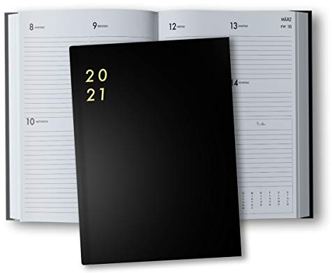 Wochenplaner 2021 Hardcover: Terminkalender und Terminplaner ca A4, 2 Seiten pro Woche, schwarz, groß