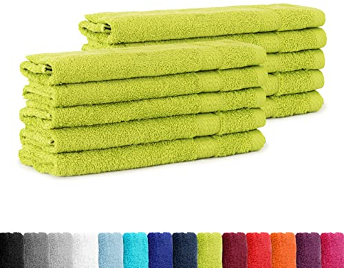 BaSaTex - 10er Pack Handtuch Set Gästetuch - Frottee-Handtücher mit Aufhängeschlaufe aus weicher Baumwolle in 30x50cm - Waschtücher Gästetuch Öko-Tex Made in Green - Apfelgrün