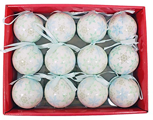 Trachtenland Kunststoff Weihnachtskugeln 6cm 12-TLG. - Schneeflocken Weiß Blau Grün - Christbaumkugeln mit Dekor Weihnachtsschmuck Dekoration Weihnachten