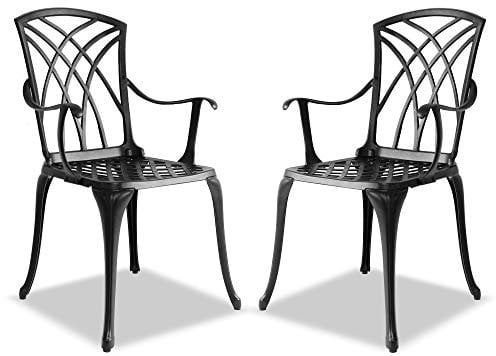 Centurion Supports OSHOWA 2-Large Garden & Patio Chairs with Armrests in Cast Aluminium Black