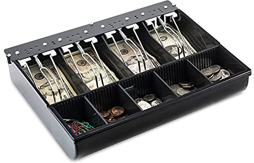 Volcora Cash Drawer Tray - 11.7 x 10.3 x 2.3 Inch Cash Register Insert - 4 Bill / 5 Coin Replacement Cash Tray 13 Fully-Removable Drawers - Stainless Steel Currency Compartment Money Storage