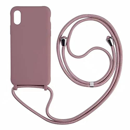 PuYu Zhe Compatible for iPhone X/Xs Case,Silicone Crossbody Cover TPU Shell Adjustable Cord Lanyard Slim Stylish Shockproof Case-Sand Pink