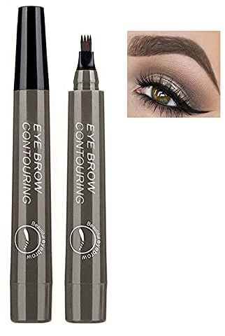 Augenbrauen-Tätowierungsstift, Augenbrauenstift, Microblading-Augenbrauenstift, flüssiger Vierpunkt-Augenbrauenstift, langlebiger wasserdichter, wischfester Augenbrauenstift(Grau-braun)