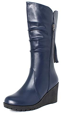 Onewus Stivali a mezza altezza da donna con zeppa, Blu, 40 EU