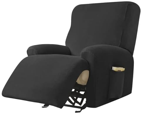 AQIGR Relaxsessel Bezug Stretch Samt Stretchhusse für Relaxsessel Sesselbezug 4-teiliges Set Elastischer Antirutsch Husse für Fernsehsessel Liege Sessel (Color : Black)