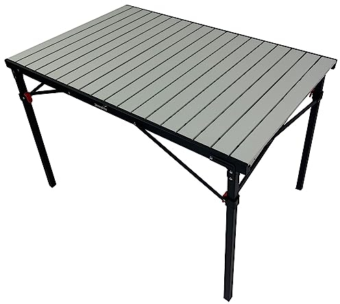 Skandika Aluminium Klapptisch Maikku | Alu Campingtisch für 6 Personen, 80 kg Traglast, 107 x 70 x 70 cm, wasserfest, klappbar, leicht, einrollbare Tischplatte | Falttisch für Garten, Angeln (Schwarz)