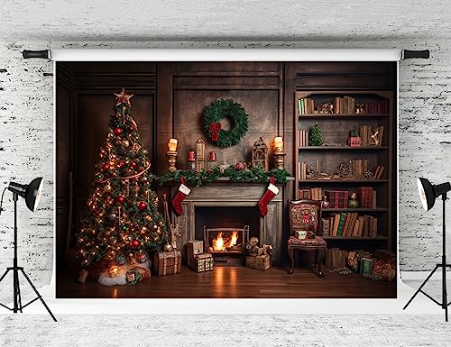 Kate 2.2x1.5m Weihnachten Kamin Kulisse Retro Weihnachtskugeln Weihnachtsbaum Socke Geschenk Dekorationen für Fotografie Hintergrund Heiligabend Fotostudio Requisiten Kulissen