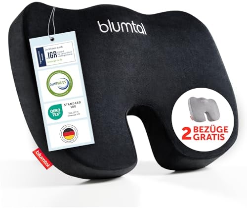 Blumtal® Memory Foam Sitzkissen hart - Keilkissen zur Rückenentlastung - atmungsaktives Steißbeinkissen 90-130 kg - Bürostuhl Kissen - stützendes Sitzpolster Stuhl + Zwei waschbare Bezüge in hart