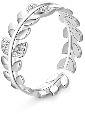 KristLand Olive Leaf Ringe 925 Silber Open Ring Justierbarer Ring Einfache Design Ring Party Geburtstag Urlaub Geschenk Geschenk für Damen Mädchen