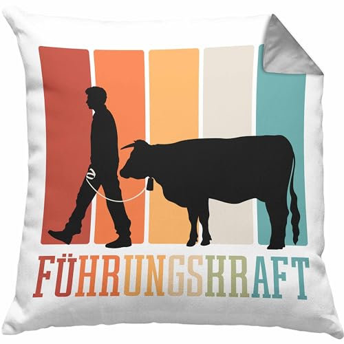 Trendation Bauer Landwirt Kissen mit Füllung 40x40 Kuh Führungskraft Kissen mit Füllung 40x40 für Bauern (Grau)