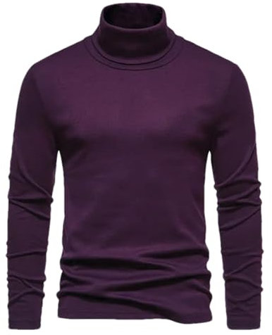 OWEIEYEU Maglione da uomo a collo alto lavorato a maglia Pullover Bottoming Casual Slim Tinta unita Stretch Pullover Maglione per gli uomini, Viola, XL
