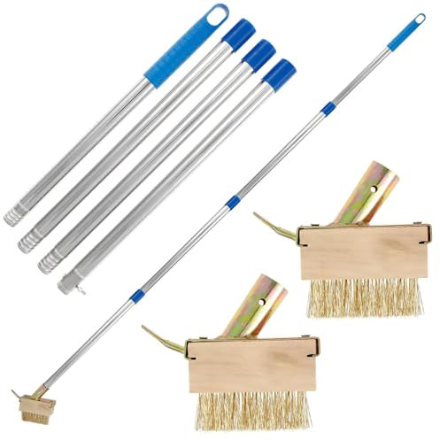 Weed Brush Long Handle, 160cm/63in Crack Weeder with 2 Weed Wire Brush Heads, Manual Heavy-Duty Weed Remover Tool, Remove Weed & Moss from Block Paving Garden Path Patio Driveway