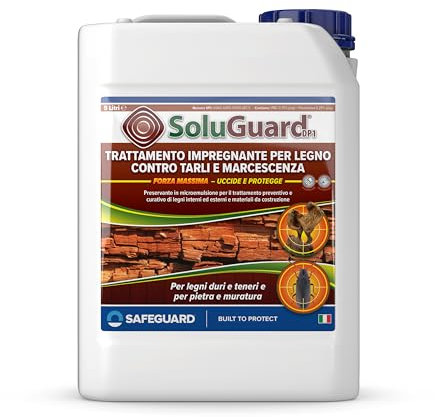 Soluguard Trattamento Tarli & Muffa (5 Litri Trasparente) - Pronto all'Uso, Preservante Senza Solventi - Anti Tarlo e Muffa