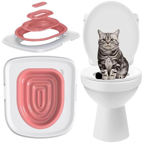 SUQ Cat Toilet Trainer, Cat Toilet Training Pack Kit De Nettoyage Réutilisable en Plastique, Cat Toilet Trainer, pour La Formation des Chats à l'Utilisation Facile à Nettoyer Cat Toilet Pack (Rose)