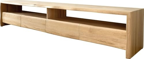 Fernsehtisch Live-Edge Eiche Natur 230 cm 4 Schubkästen Baumkante Lowboard
