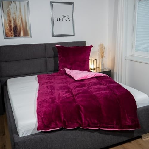 Traumschloss Wendebettwäsche Cashmere Touch | Beere-rosa | Uni | 135x200cm & 80x80cm | extra weich und warm | bügelfrei