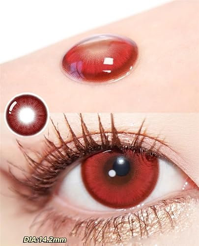 1 Paar Rot Monatslinsen Mit Stärke. 1-Month Kontaktlinsen 'Rote Mondhexe', leicht einzusetzend - Topqualität für Cosplays, Fasching, Karneval und Halloween (0.0 Dioptrien)