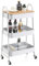 K AKTUAL Carrito Auxiliar con Ruedas, Carrito de Cocina con Tapa Bambú con 3 Ganchos,Carro Organizador almacenaje, 44x32x80cm. Ideal para baño, Cocina, salón, Oficina y estetica. Color Blanco.