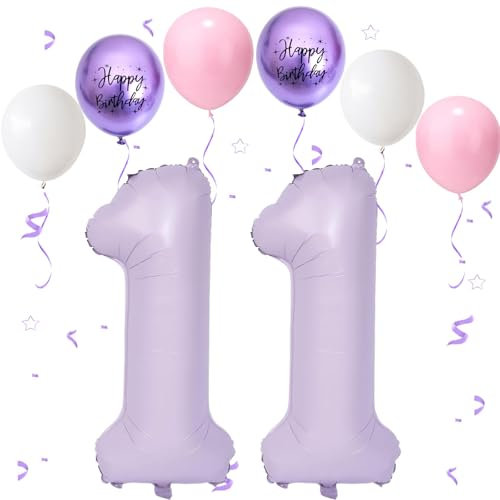 Ballon Anniversaire 11 Ans Violet Clair, VUCDXOP 101 CM Violet Rose Blanc Latex Ballon Chiffre 11, Décoration Ballons 11 Ans Anniversaire, Foil Helium Ballons Numéro 11 Pour Décoration De Fête