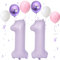 Ballon Anniversaire 11 Ans Violet Clair, VUCDXOP 101 CM Violet Rose Blanc Latex Ballon Chiffre 11, Décoration Ballons 11 Ans Anniversaire, Foil Helium Ballons Numéro 11 Pour Décoration De Fête