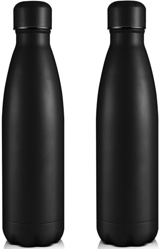 Volhoply 750ml Insulated Water Bottles, Double Wall Stainless Steel Vacuum Flask Keeps Cold 24H & Hot 12H, BPA Free Leakproof Bottle (Black,2 Pack)
