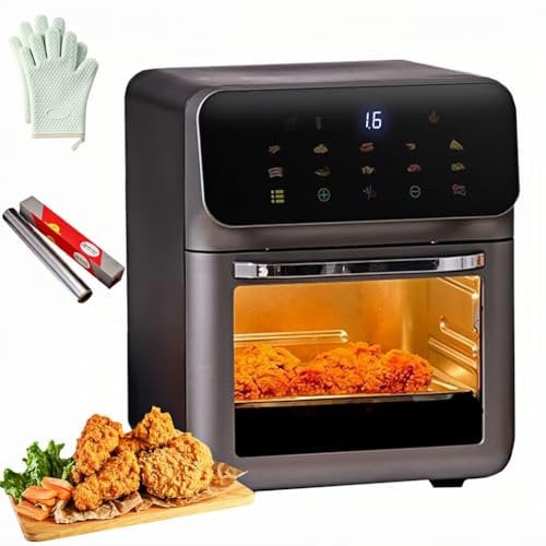 12-IN-1 Multi-function Air Fryer Oven, Large 15L Capacity, 1350W Oil-free Cooking with 360° Viewable Window, Includes Gloves and Tin Foil for Roasting, Grilling, Baking, Toasting, Frying, Dehydrating