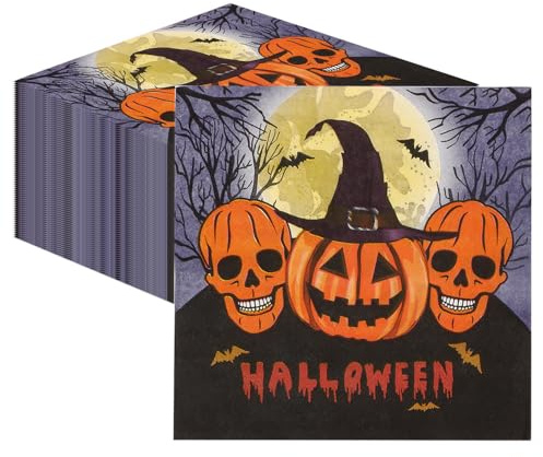 80 Stück Lila Halloween Servietten | Papierservietten für Halloween-Parties, Gespenster-Feste & Cocktailabende