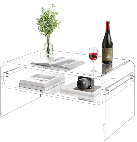 VEVOR Mesa Auxiliar de Acrílico Transparente 50 x 80 x 38 cm, Mesita de Noche de 2 Niveles con Estante, Mesa de Centro Rectangular Estable para Sala de Estar, Dormitorio, Comedor, Oficina, Salón