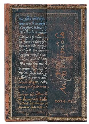 Paperblanks 18-Monatskalender 2025, Michelangelo, Handschrift, Mini, Horizontal,Klappumschlag