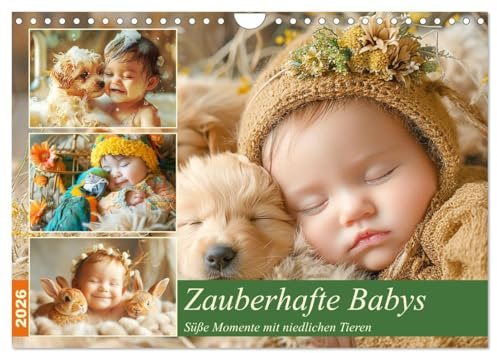 Zauberhafte Babys. Süße Momente mit niedlichen Tieren (Wandkalender 2026 DIN A4 quer), CALVENDO Monatskalender: Niedliche Babys mit ihren tierischen Freunden (CALVENDO Menschen)