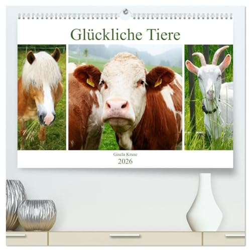 Glückliche Tiere (hochwertiger Premium Wandkalender 2026 DIN A2 quer), Kunstdruck in Hochglanz: Bauernhoftiere in ihrer Welt (CALVENDO Tiere)