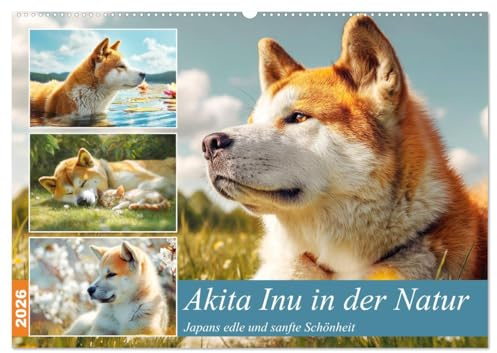 Akita Inu in der Natur. Japans edle und sanfte Schönheit (Wandkalender 2026 DIN A2 quer), CALVENDO Monatskalender: Der Akita Inu in all seiner Ruhe, Kraft und Schönheit (CALVENDO Tiere)