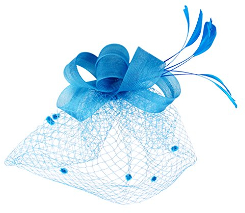 Blumen Fascinator, Braut Patei Kopfschmuck mit Schleier, Garn Braut Haarschmuck, Hochzeit Haar Clip Hut Stirnband, Haarclip Hairpin Haarband für Party Kirche Hochzeit, Blau, Einheitsgröße