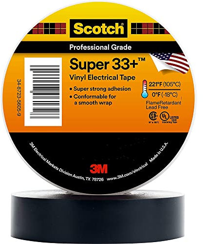 3 M 33 + Super-2 X 36YD Scotch Super 33 + cinta eléctrica de vinilo, 2 x 36 YD., Negro, 1 Core
