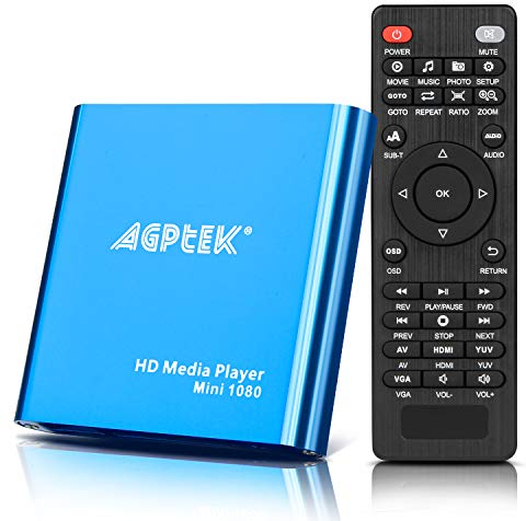 AGPTEK Mini 1080P Full HD Digital Mediaplayer Medienspieler Medienspieler mit Fernbedienung für MP3, WMA, OGG, AAC, FLAC, APE, AC3, DTS, ATRA