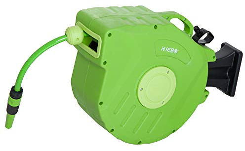 Outsunny Carrete para Manguera 15M+1,5M Soporte Mural Portamanguera Roll-up Automático Giratorio 180° con Pistola de Pulverización Base de Pared Conector de Manguera para Jardín Terraza