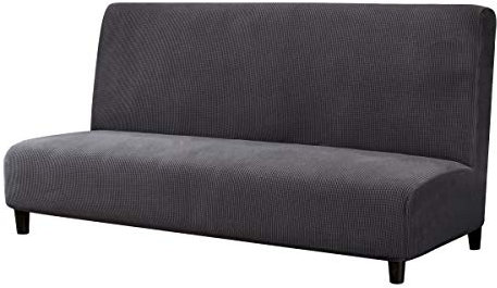 subrtex Sofabezug ohne Armlehnen Stretch Abdeckung Husse für Sofabett Sofaüberzug Armless rutschfest Stretch Abdeckung(Grau)