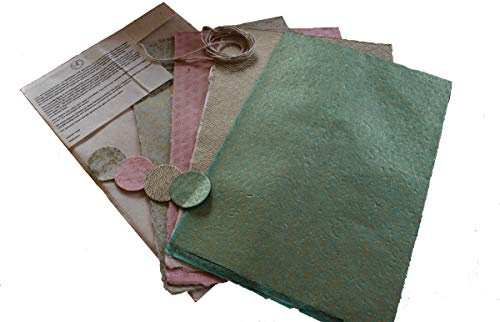 Maharanis Fairdtrade Handgeschöpftes Papier Lokta Daphne Papier zum Verpacken, Basteln und mehr 4er Set Pastelltöne aus nachhaltiger Handwerksfertigung