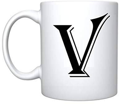 iTRONiK Alphabet Mug Letter Mugs Initial Coffee Cup Birthday Fathers Day Mothers Day Gift (V)